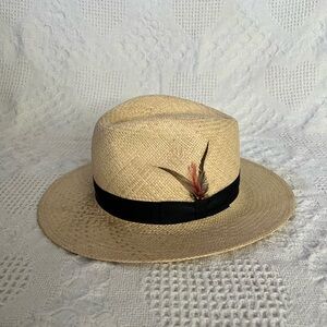 Panama Hat Company Woven Fedora St Augustine Classic Black Band Feather